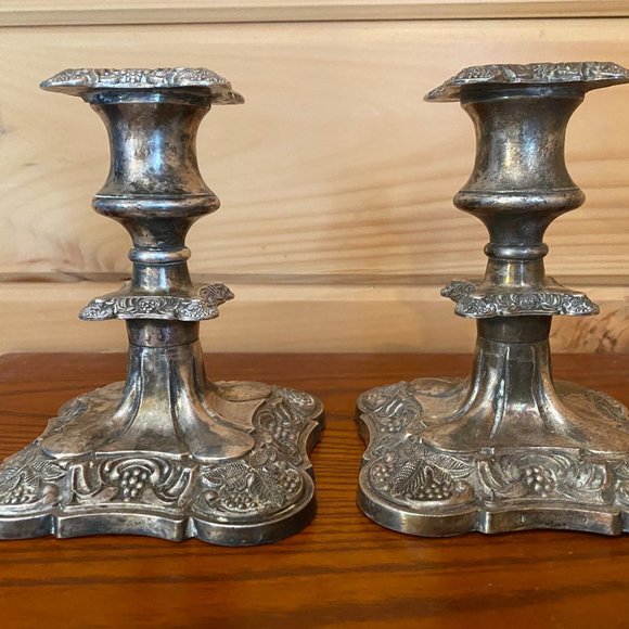 Antique Silver Plated E.P. Zinc Candle Holders - Picture 1 of 4